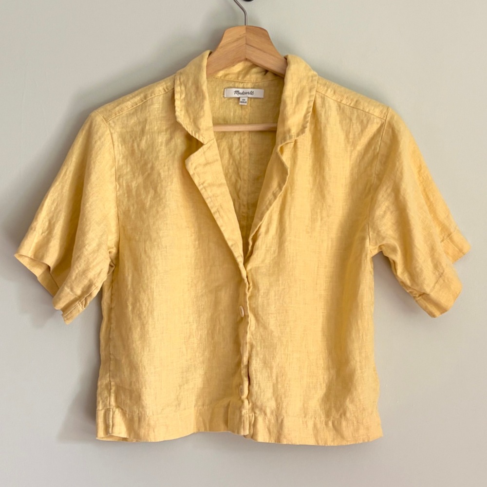 Madewell 100% Linen Resort Shirt Butter Yellow Size XS Short Sleeve Button Up